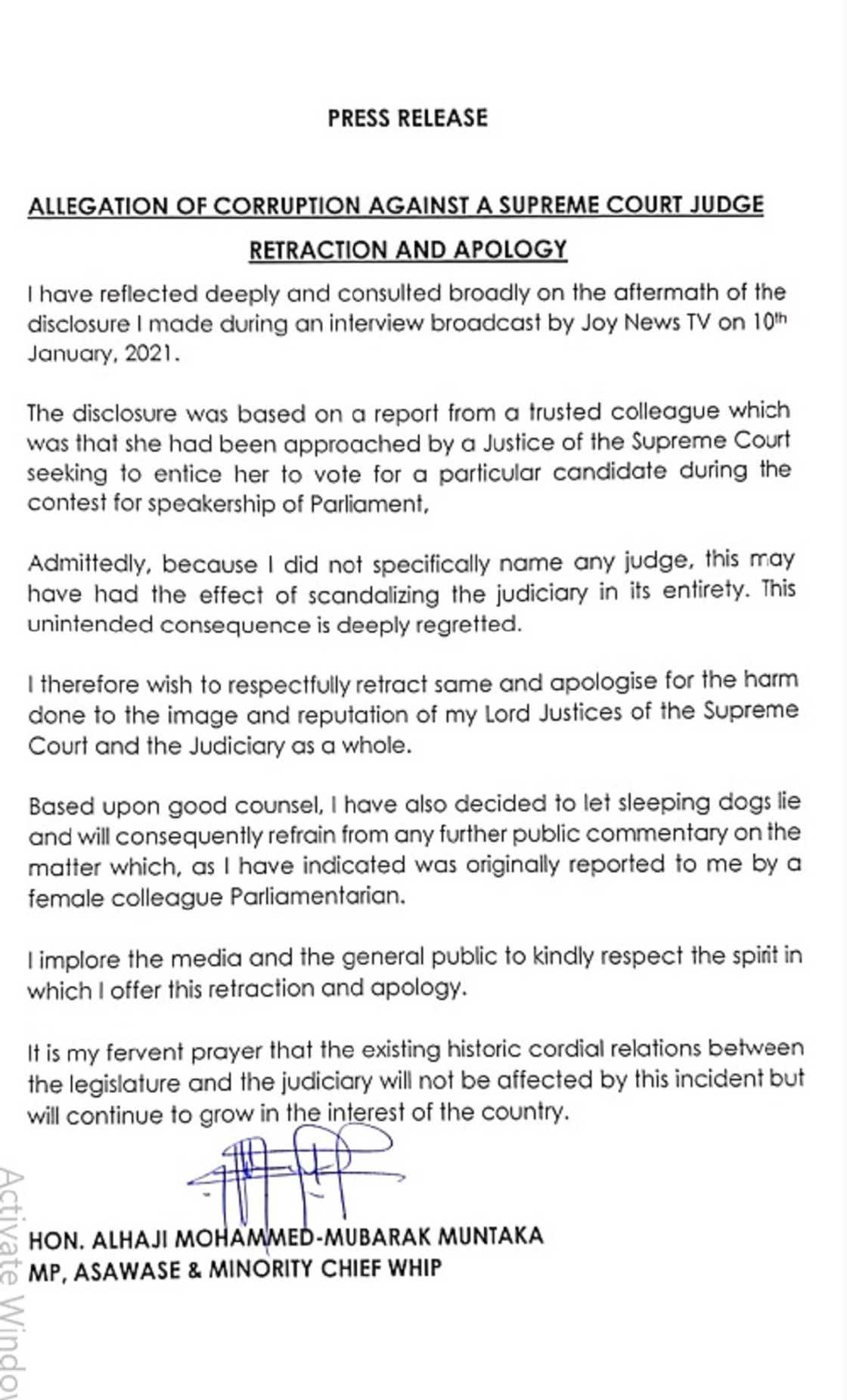 Muntaka Mubarak apologizes to Supreme Court over bribery claims Muntaka Mubarak apologizes to Supreme Court over bribery claims