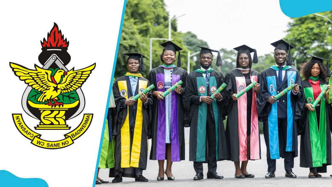 KNUST logo and graduates