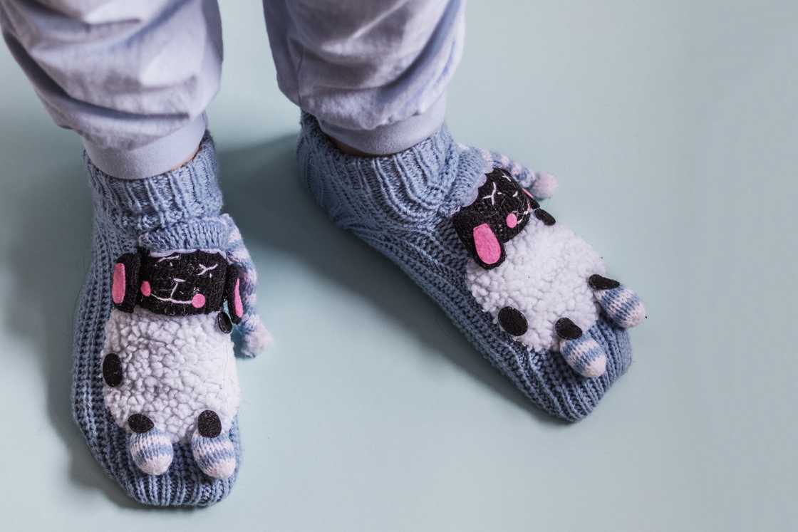 A person sports a unique pair of slipper socks