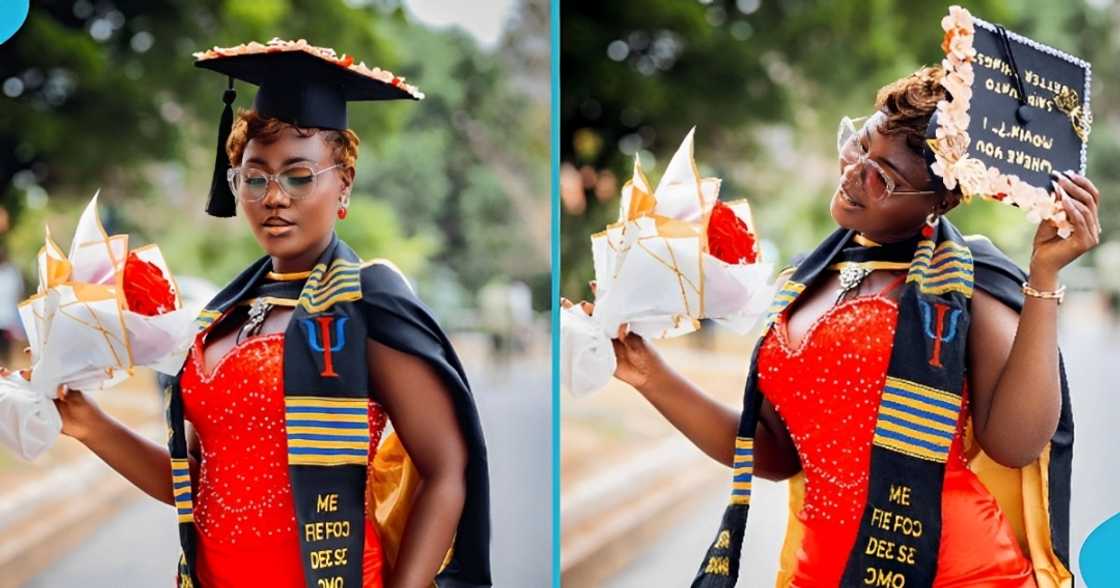 Ghanaian lady, university graduate, University of Ghana, graduation sash. Ghanaian lady, university graduate, University of Ghana, graduation sash.