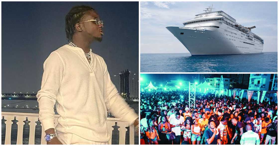 Kuami Eugene performs on a boat Kuami Eugene performs on a boat