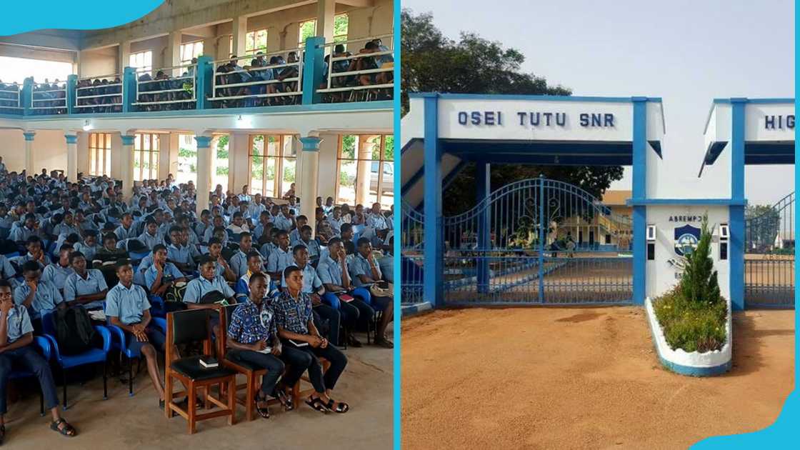 Osei Tutu Senior High School students and main gate Osei Tutu Senior High School students and main gate