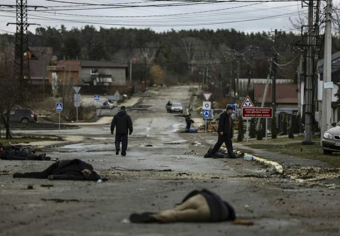 The town of Bucha near Kyiv after the withdrawal of Russian troops in April 2022