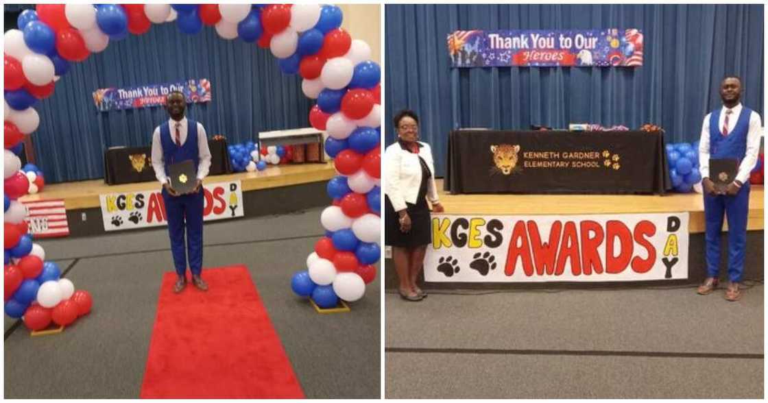 Teacher receiving award Teacher receiving award