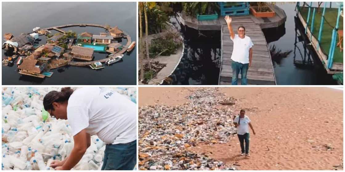 Trash to wealth: Man builds fine hotel that floats on sea, he used 800k plastic bottle wastes to create it Trash to wealth: Man builds fine hotel that floats on sea, he used 800k plastic bottle wastes to create it
