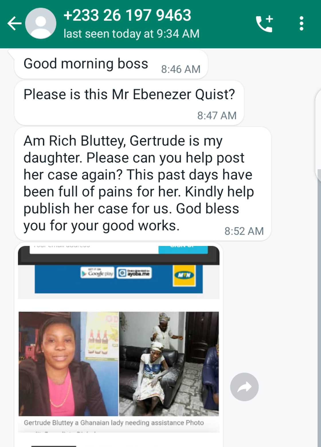 Message from Gertrude Bluttey's mother Message from Gertrude Bluttey's mother
