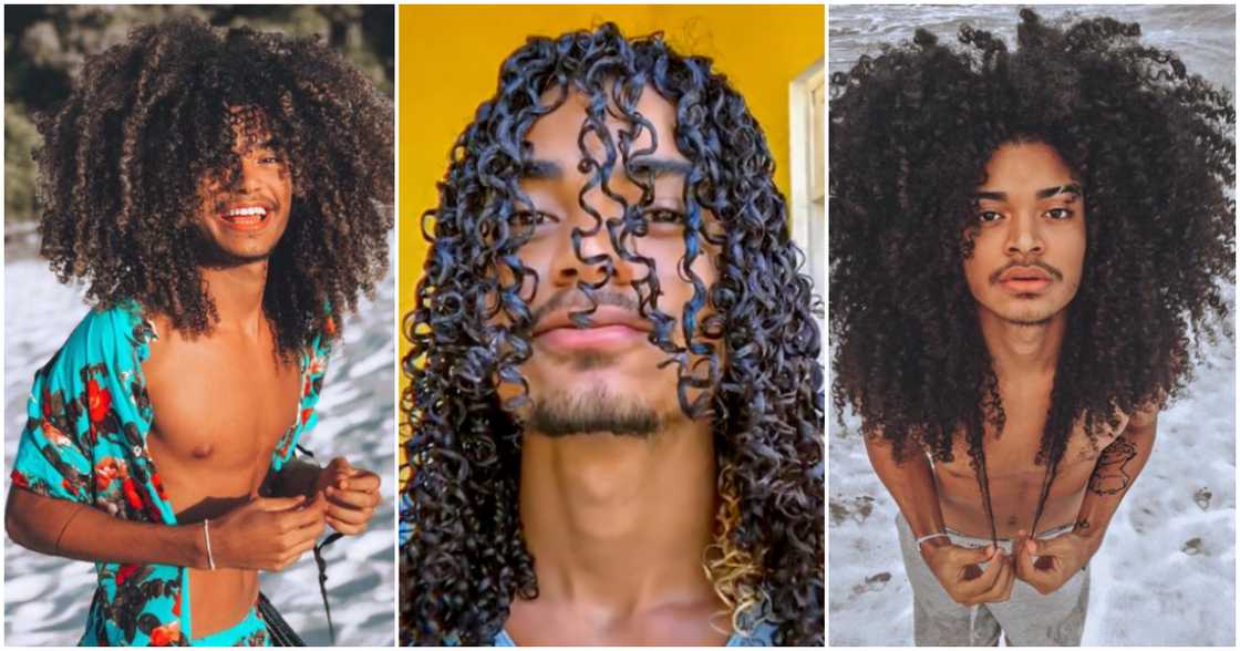 Male model flaunts his long natural hair. Male model flaunts his long natural hair.