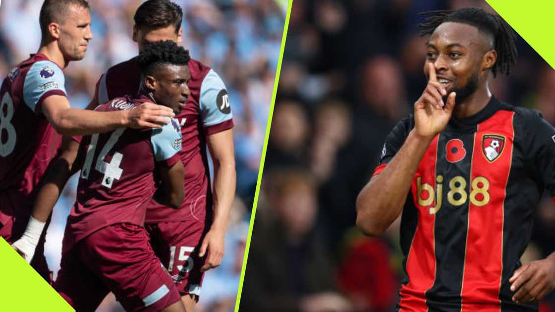 Antoine Semenyo and Mohammed Kudus celebrate against Manchester City.