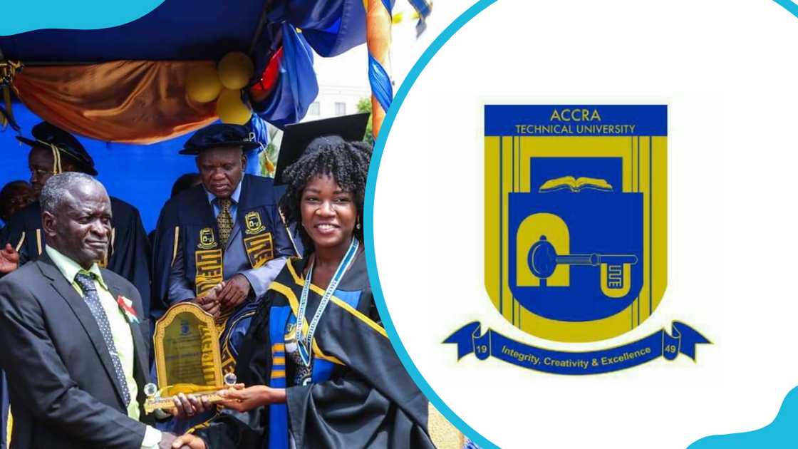 Accra Technical University logo and student