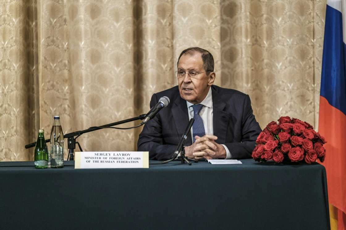Russian Foreign Minister Sergei Lavrov speaks at a press conference at the Russian embassy in Addis Ababa Russian Foreign Minister Sergei Lavrov speaks at a press conference at the Russian embassy in Addis Ababa