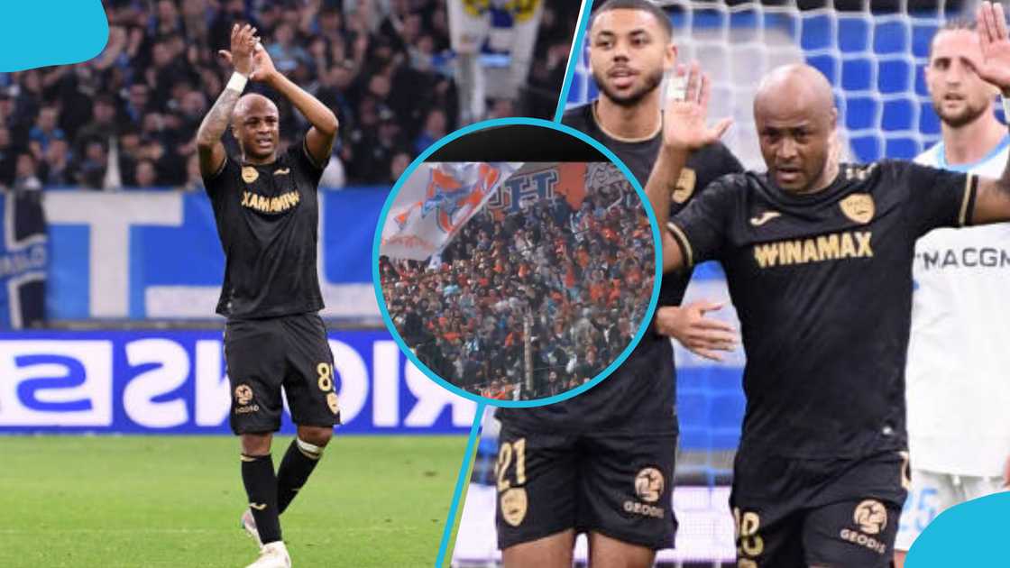 Marseille fans celebrate Andre Ayew.