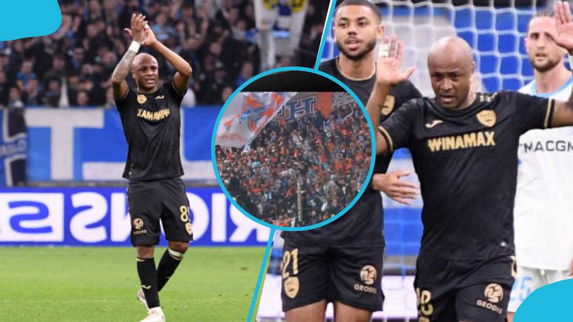 Marseille fans celebrate Andre Ayew. Marseille fans celebrate Andre Ayew.
