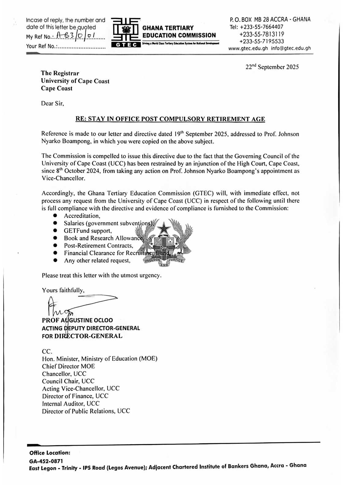 GTEC, UCC, Ghana Tertiary Education Commission, University of Cape Coast, GETFund, Professor Johnson Nyarko Boampong GTEC, UCC, Ghana Tertiary Education Commission, University of Cape Coast, GETFund, Professor Johnson Nyarko Boampong