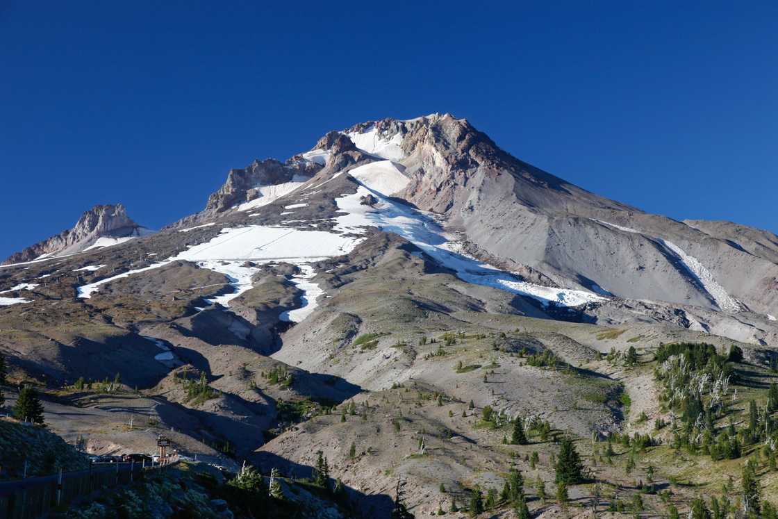 View of Mt. Hood partly covered with snow View of Mt. Hood partly covered with snow