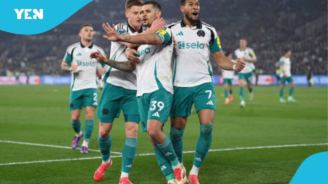 Bruno Guimares celebrates after scoring against West Ham. Bruno Guimares celebrates after scoring against West Ham.