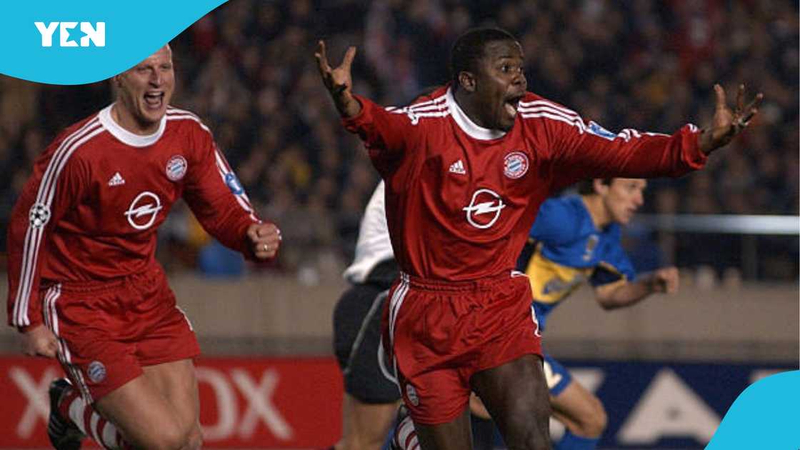Sammy Osei Kuffour celebrates after scoring for Bayern Munich. Sammy Osei Kuffour celebrates after scoring for Bayern Munich.
