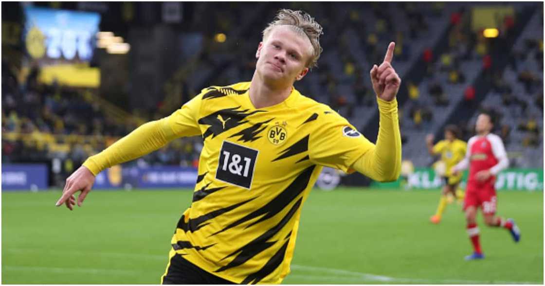 Erling Haaland celebrates after scoring for Dortmund. Photo: Getty Images. Erling Haaland celebrates after scoring for Dortmund. Photo: Getty Images.