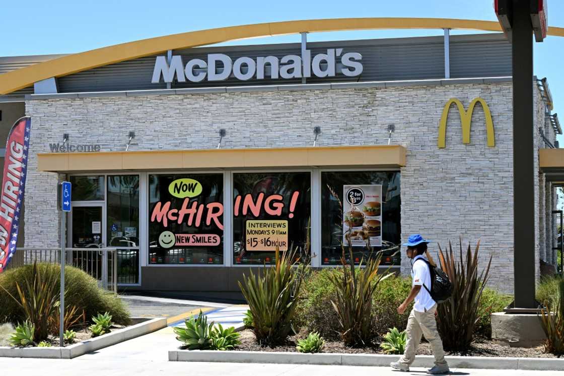 A McDonald's restaurant in Garden Grove, California, seen on July 8, 2022, with a big 'Now McHIRING!' sign in the window A McDonald's restaurant in Garden Grove, California, seen on July 8, 2022, with a big 'Now McHIRING!' sign in the window