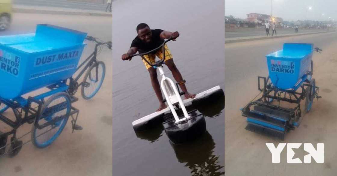 Ghanaian who invented water bike invents rubbish & dust-collecting bike (video & photos)