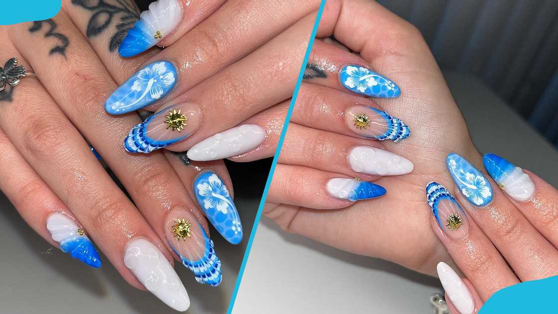 Blue and almond theme nails Blue and almond theme nails