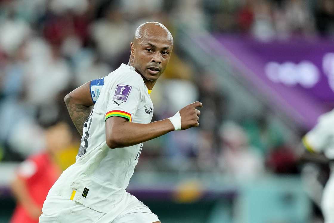 Andre Ayew of Ghana looks on during the FIFA World Cup Qatar 2022 Group H match between Korea Republic and Ghana at Education City Stadium on November 28, 2022 in Al Rayyan, Qatar Andre Ayew of Ghana looks on during the FIFA World Cup Qatar 2022 Group H match between Korea Republic and Ghana at Education City Stadium on November 28, 2022 in Al Rayyan, Qatar