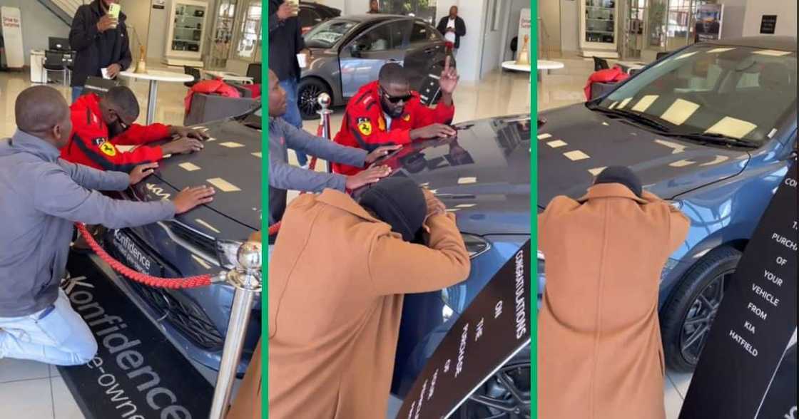 Men Pray Over New Car