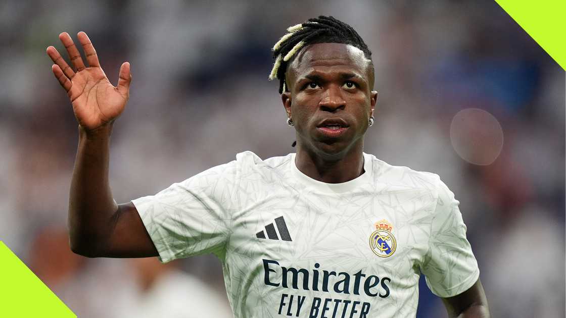 Vinicius Jr waves at fans as he prepares to play for Real Madrid in their La Liga clash with Valladolid.