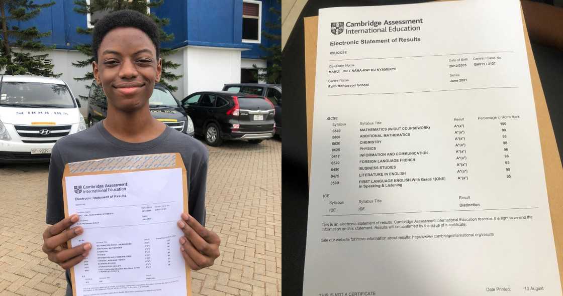 Joel Nana Kweku-Nyamekye: 15-year-old Ghanaian boy gets 9As in Cambridge IGCSE Exam; Least Mark is 95