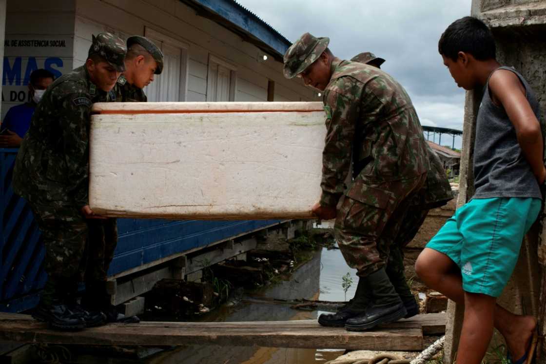 A pirarucu fish is seized by the army during their search for Indigenous expert Bruno Pereira and journalist Dom Phillips in Atalaia do Norte, Brazil on June 11, 2022 A pirarucu fish is seized by the army during their search for Indigenous expert Bruno Pereira and journalist Dom Phillips in Atalaia do Norte, Brazil on June 11, 2022
