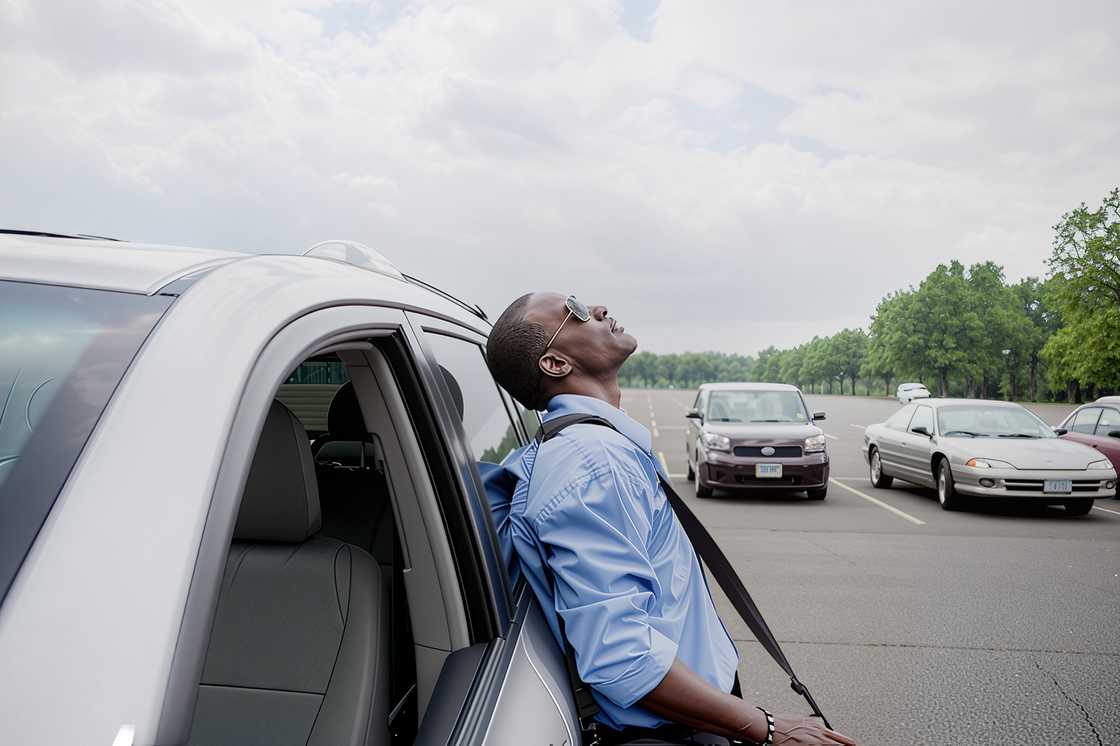 A antheral   leans connected  a car