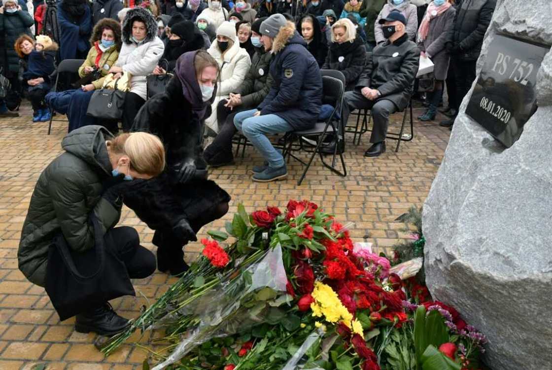 Women in Kyiv lay flowers to commemorate the crew and passengers of Ukraine International Airlines Flight 752, which was shot down by Iran Women in Kyiv lay flowers to commemorate the crew and passengers of Ukraine International Airlines Flight 752, which was shot down by Iran
