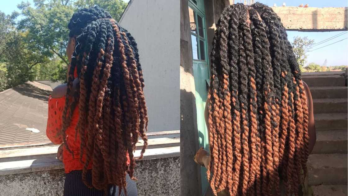 Women in Black kinky twists with brown ends Women in Black kinky twists with brown ends