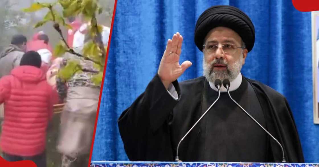 Iranian president Ebrahim Raisi (r) and screenshot (l) of rescue team carrying his body from the accident scene. Iranian president Ebrahim Raisi (r) and screenshot (l) of rescue team carrying his body from the accident scene.