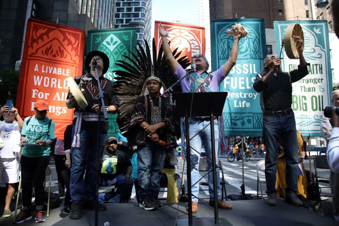 People rally to end fossil fuels ahead of the 78th United Nations General Assembly and Climate Ambition Summit in New York on September 17, 2023 People rally to end fossil fuels ahead of the 78th United Nations General Assembly and Climate Ambition Summit in New York on September 17, 2023