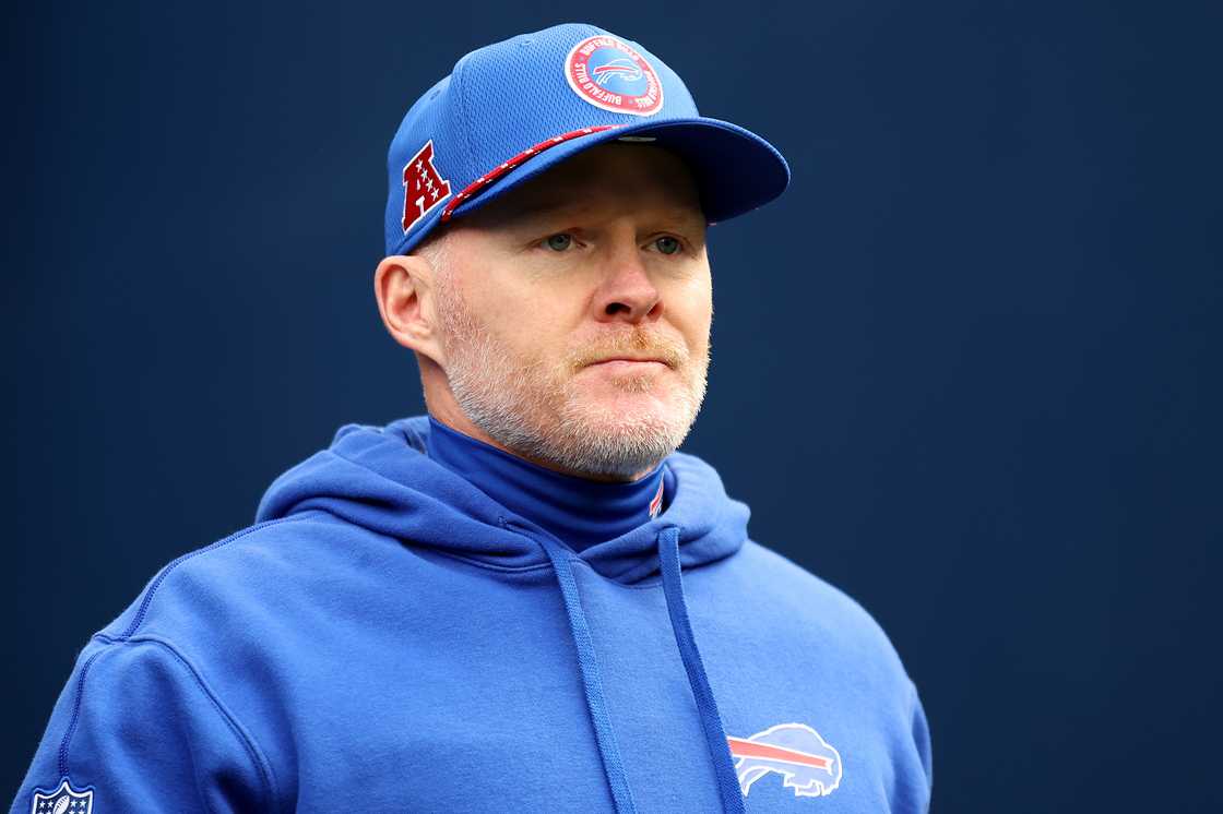 Sean McDermott of the Buffalo Bills looks on before the game against the Seattle Seahawks