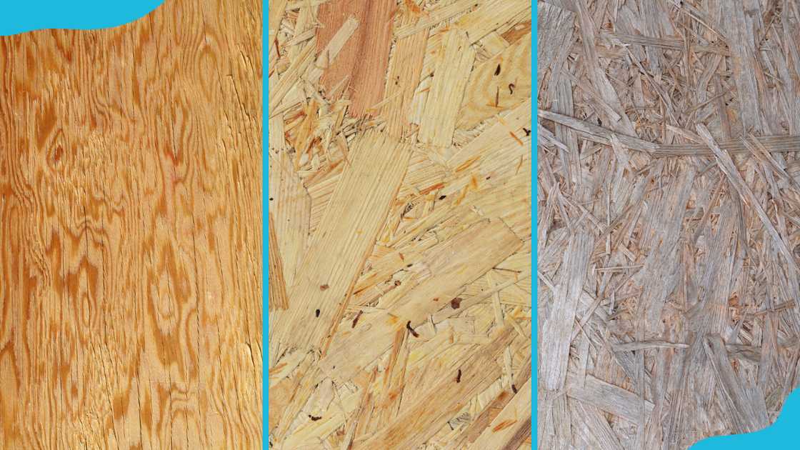 Plywood (R), oriented strand board (C) and old OSB texture (L). Plywood (R), oriented strand board (C) and old OSB texture (L).