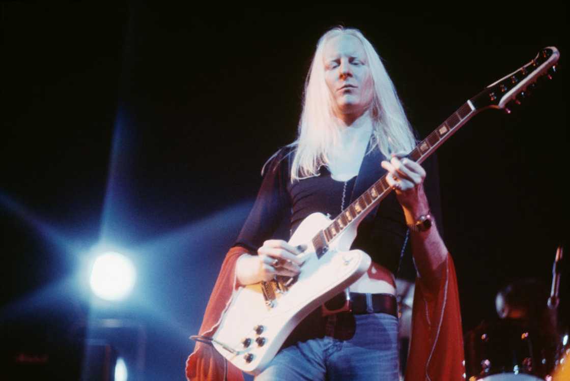 American singer, musician and guitarist Johnny Winter performs live on stage during a tour of the United kingdom. American singer, musician and guitarist Johnny Winter performs live on stage during a tour of the United kingdom.