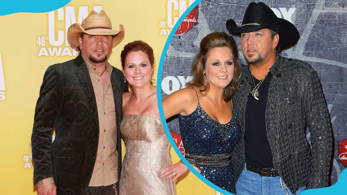 Jason Aldean and Jessica Aldean attend the 46th annual CMA Awards (L) and at the 2012 American Country Awards (R)