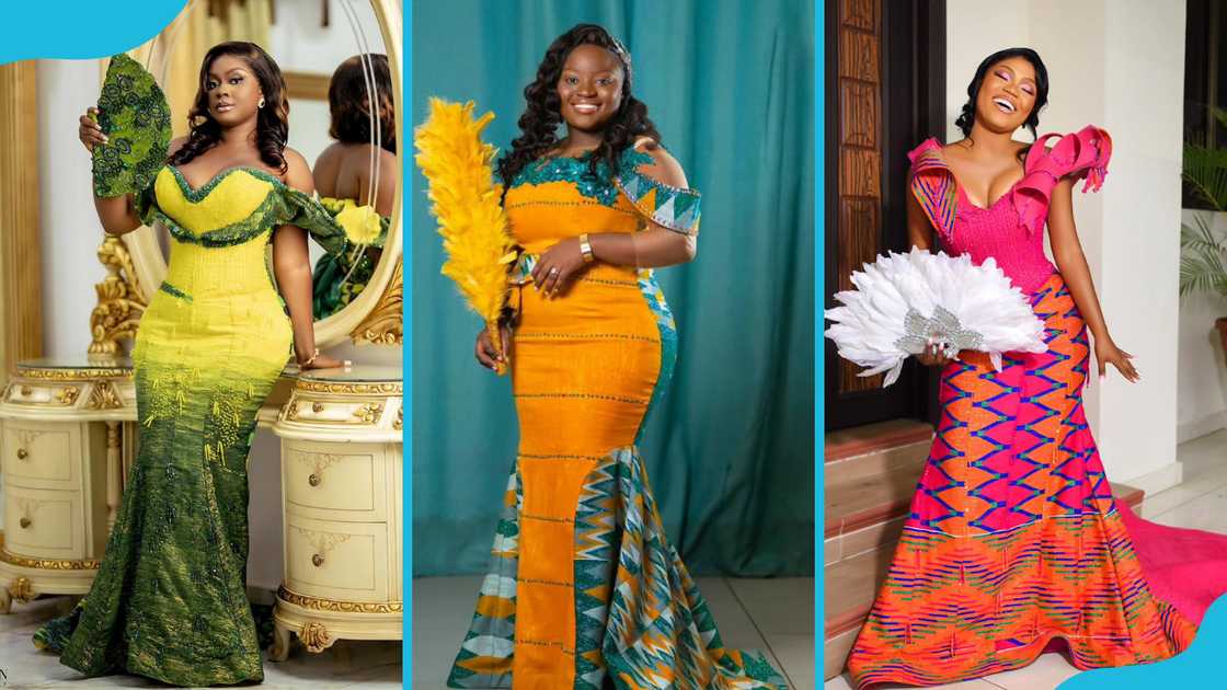 Women wearing Kente church wedding dresses Women wearing Kente church wedding dresses