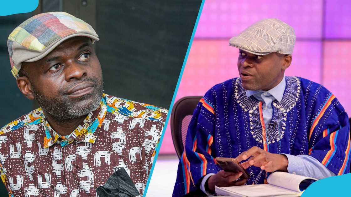 Ghanaian lawyer Martin Kpebu in a colourful cap and abstract-patterned shirt, (L) in a traditional blue embroidered outfit (R). Ghanaian lawyer Martin Kpebu in a colourful cap and abstract-patterned shirt, (L) in a traditional blue embroidered outfit (R).