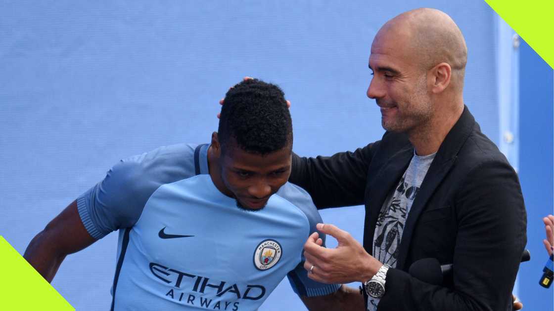 Kelechi Iheanacho, Pep Guardiola, Manchester City, City Football Academy, Manchester, North West, England, July 3, 2016. Kelechi Iheanacho, Pep Guardiola, Manchester City, City Football Academy, Manchester, North West, England, July 3, 2016.