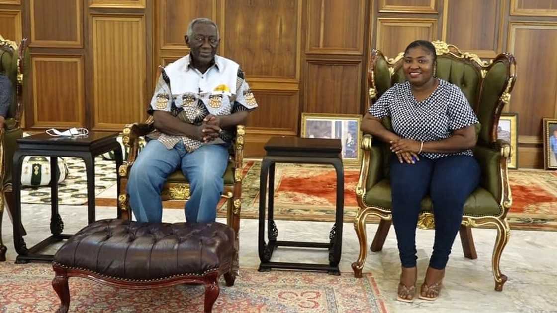 Photos of former president John Kufuor and Regina Asamoah.