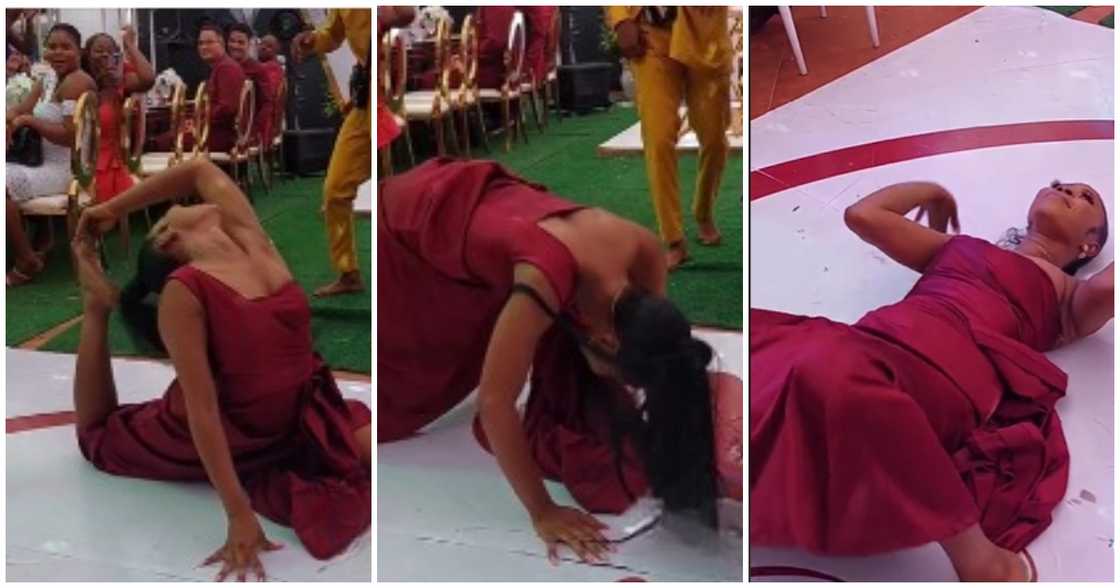 Bridesmaid dances aggressively at a wedding in Ghana