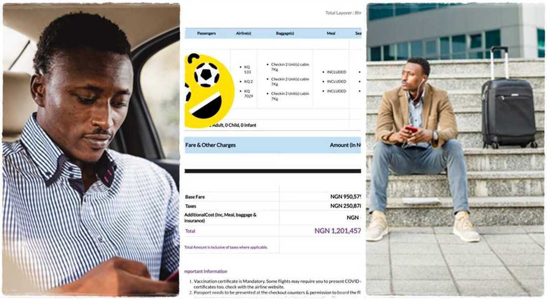 Photos of a man who bought a fake flight take from Lagos to Toronto. Photos of a man who bought a fake flight take from Lagos to Toronto.