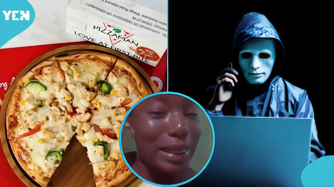 Ghanaian lady, Pizzaman Chickenman, Ghana Police Service (GPS), fast-food, scam, people, Christian Yohunu, IGP, help, fake, Sam George, Dzata, Minister of Communications Ghanaian lady, Pizzaman Chickenman, Ghana Police Service (GPS), fast-food, scam, people, Christian Yohunu, IGP, help, fake, Sam George, Dzata, Minister of Communications