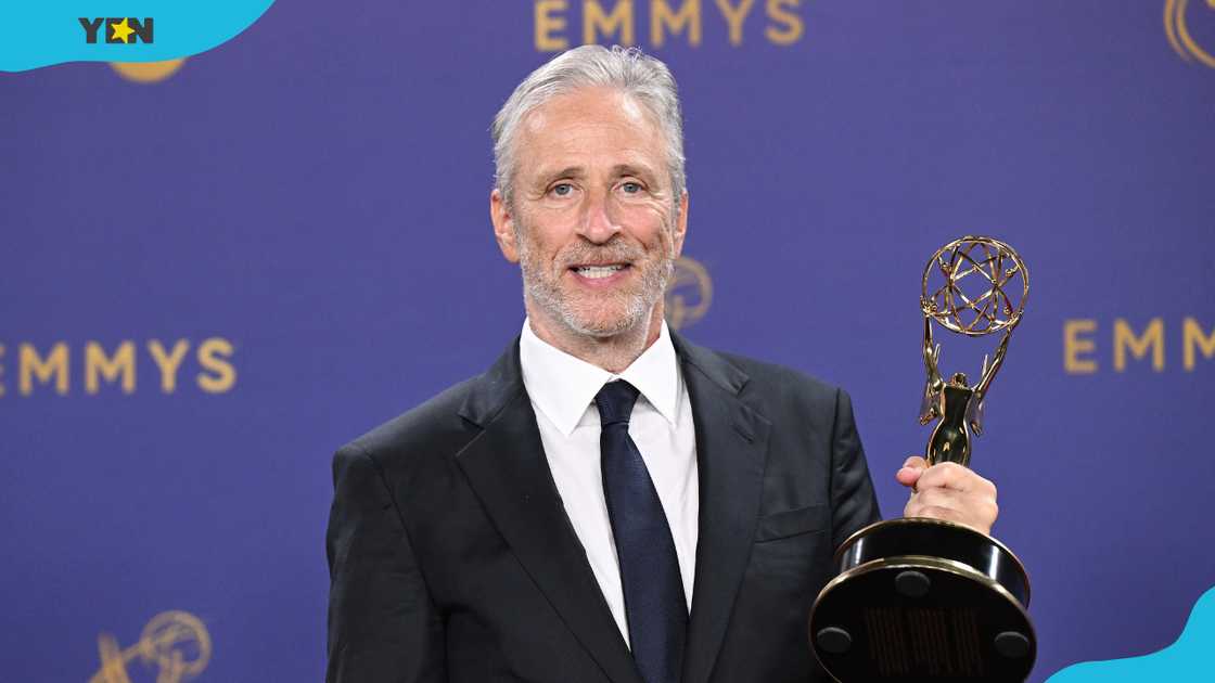 Jon Stewart clasp an grant astatine the 76th Primetime Emmy Awards. Jon Stewart clasp an grant astatine the 76th Primetime Emmy Awards.