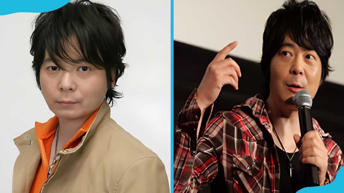 Mitsuaki Madono poses for a photo (L). He is on the stage (R)