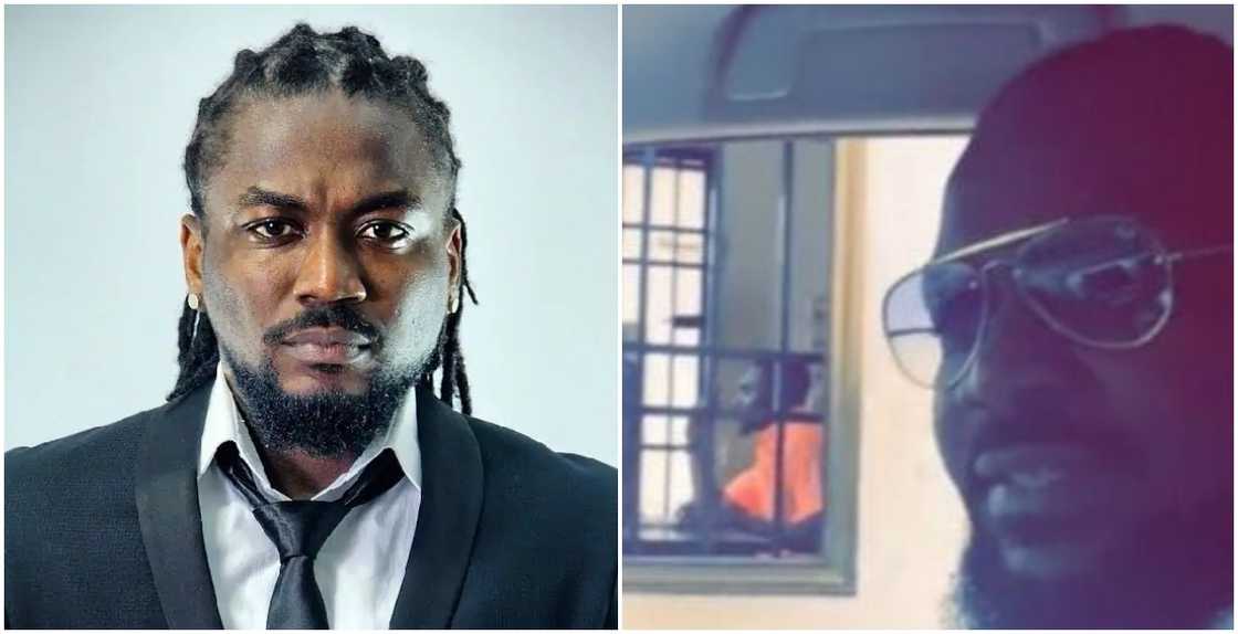 Photo of Samini Dagaati and the Security man at Legon