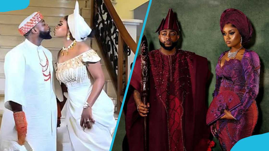 Chioma Avril Rowland and Davido wearing different traditional attires Chioma Avril Rowland and Davido wearing different traditional attires