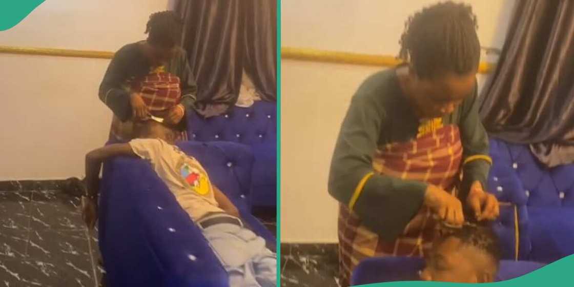 Stunning video shows mum using scissors to cut dreads of son in deep sleep